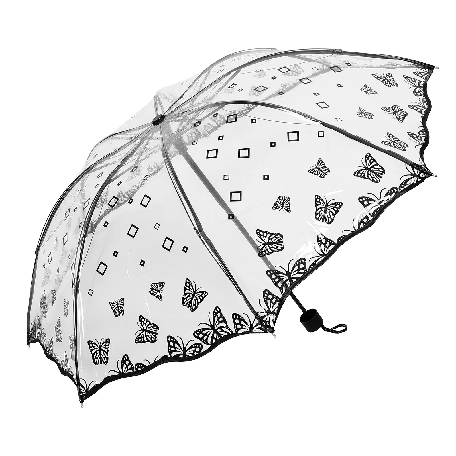 Butterfly Transparent Umbrella Sun Travel Compact Portable Foldable for Plastic Small Backpack Rain Handbag