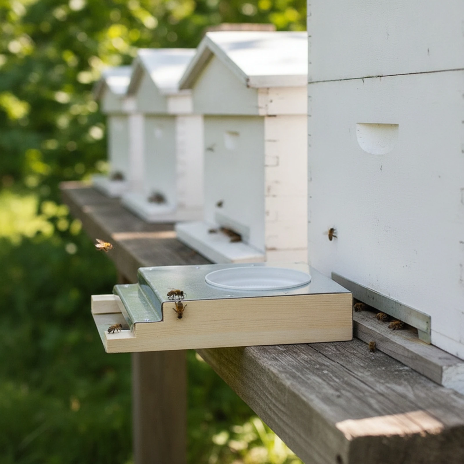 Entrance-Style Bee Colony Feeder Wooden Entrance Feeder with Metal Plate Corrosion Resistant Natural for Beekeepers, Beekeeping