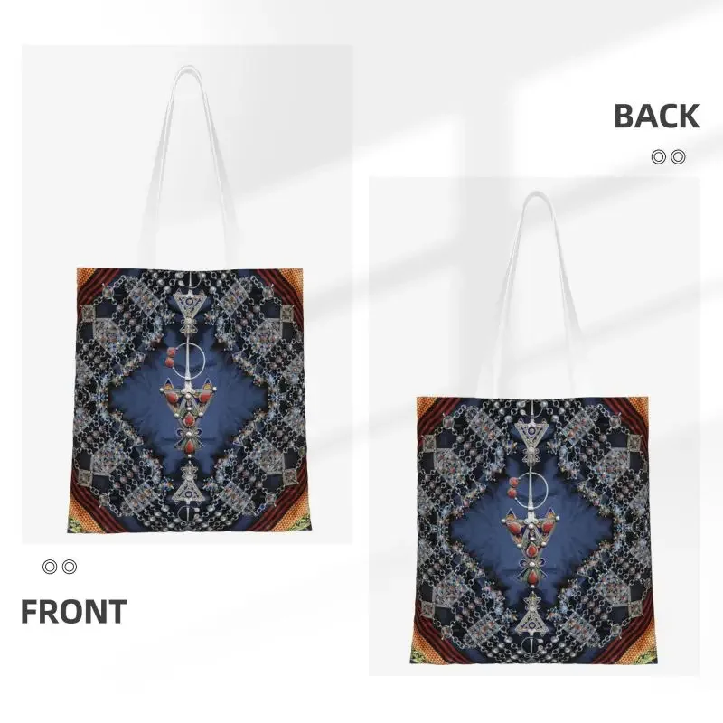 Kawaii Kabyle Jewelery Shopping Tote Bags Reusable Amazigh Algeria Dress Groceries Canvas Shoulder Shopper Bag image 2