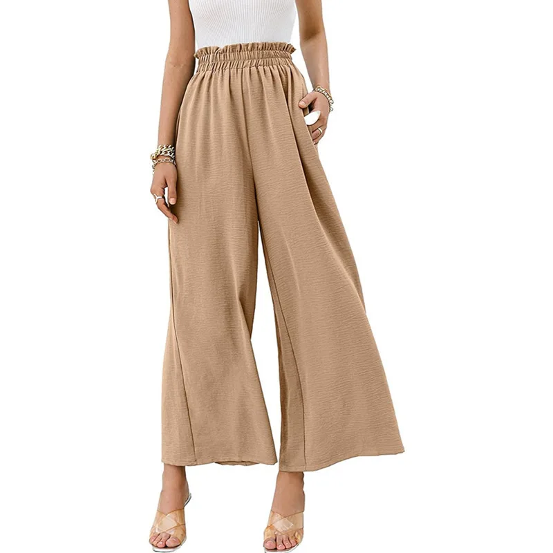 

Cotton Hemp Women's Solid Color High Waist Loose Casual Wide Leg Pants