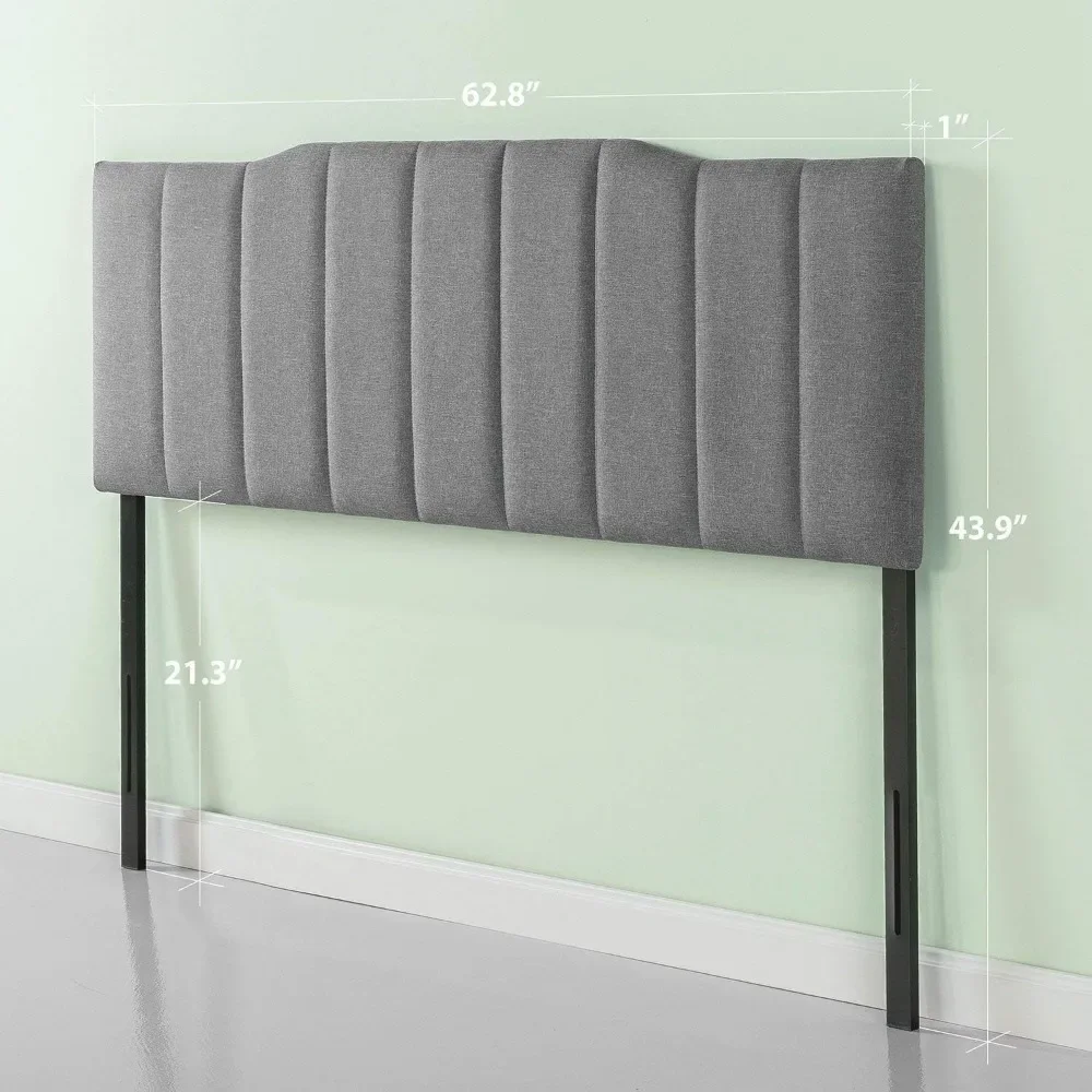 Headboard, Satish Upholstered Channel Stitched Headboards in Grey, Headboard