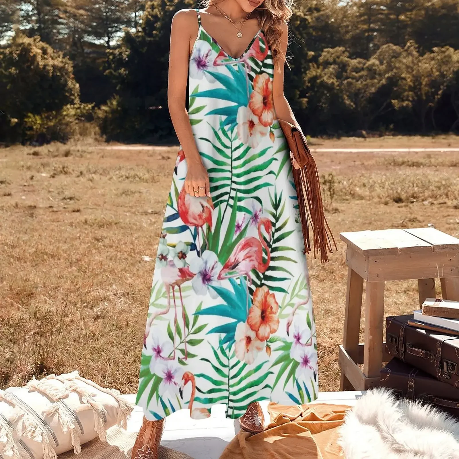 Tropical Colorful Flamingo Pattern Sleeveless Dress dresses for woman 2024 Women long dress Dress