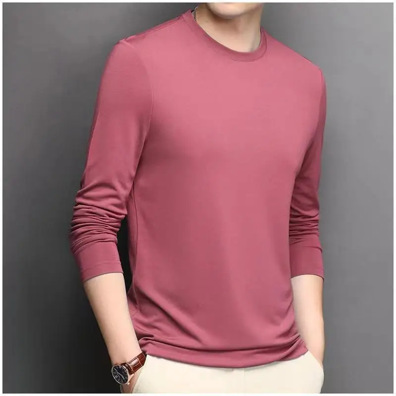 Stylish Classic ONeck Long Sleeve Men\'s Cotton Spring autumn Silk smooth shirts and blouses plus size tops Luxury t-shirt