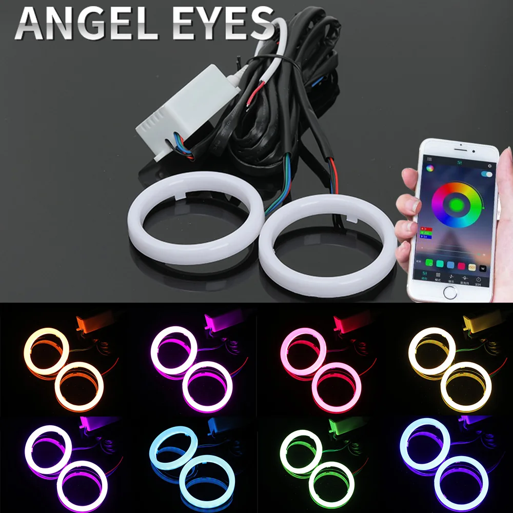

2PCS RGB Cotton Angel Eyes APP Control Halo Rings 60mm-120mm LED Headlights Daytime Running Lights12-24V for Car Motorcycle Auto