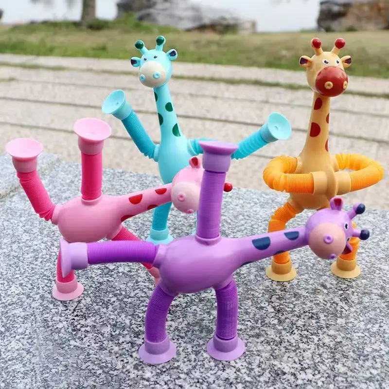 Children Suction Cup Toys Pop Tubes Stress Relief Telescopic Giraffe Fidget Toy Sensory Bellows Anti-stress Squeeze Kid Boy Girl