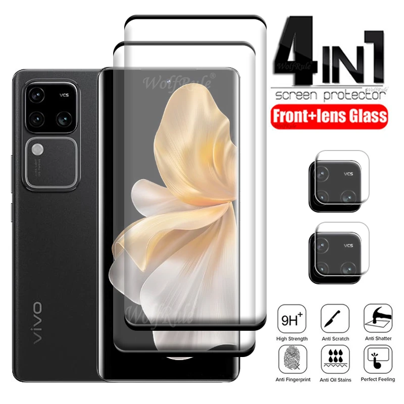 

4-in-1 For Vivo S18 Pro Glass Vivo S18 Pro Tempered Glass Film 9H HD Full Curved Cover Screen Protetor Vivo S18 Pro Lens Glass