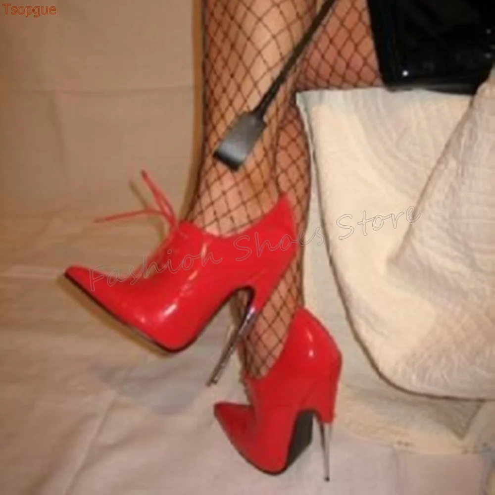 

Red Lace up Pointed Toe Ankle Boots Stilettos High Heels High Heel Shoes for Women Fashion Heels 2025 New Zapatos Para Mujere
