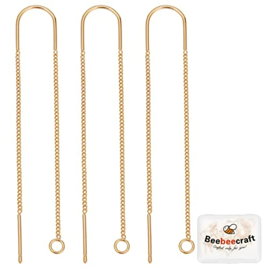 10 unidades/caja de hilos para pendientes chapados en oro de 18K, cadena larga con bucle para pasarse por el oído, para pendientes DIY M
