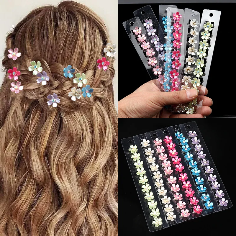 

10PCS Set Hair Clip Braided Hair Small Flower Hair Buttons Hairpin Girl Cute Headdress Women Mini Hair Claw Hair Accessories