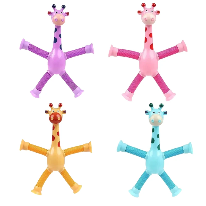 Fole sensorial Telescópico Anti-Stress Squeeze Toy para crianças, ventosa, brinquedos de girafa, tubos Pop, alívio do estresse