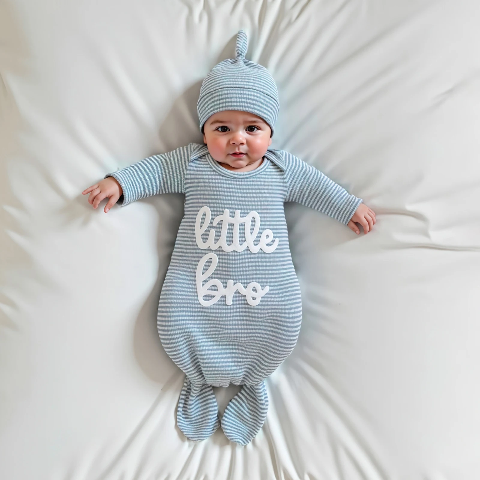 

Домашняя одежда для новорожденных мальчиков, детское платье с завязками Little Bro Sleeper и шапка, ночная рубашка для младенцев, спальный мешок в полоску