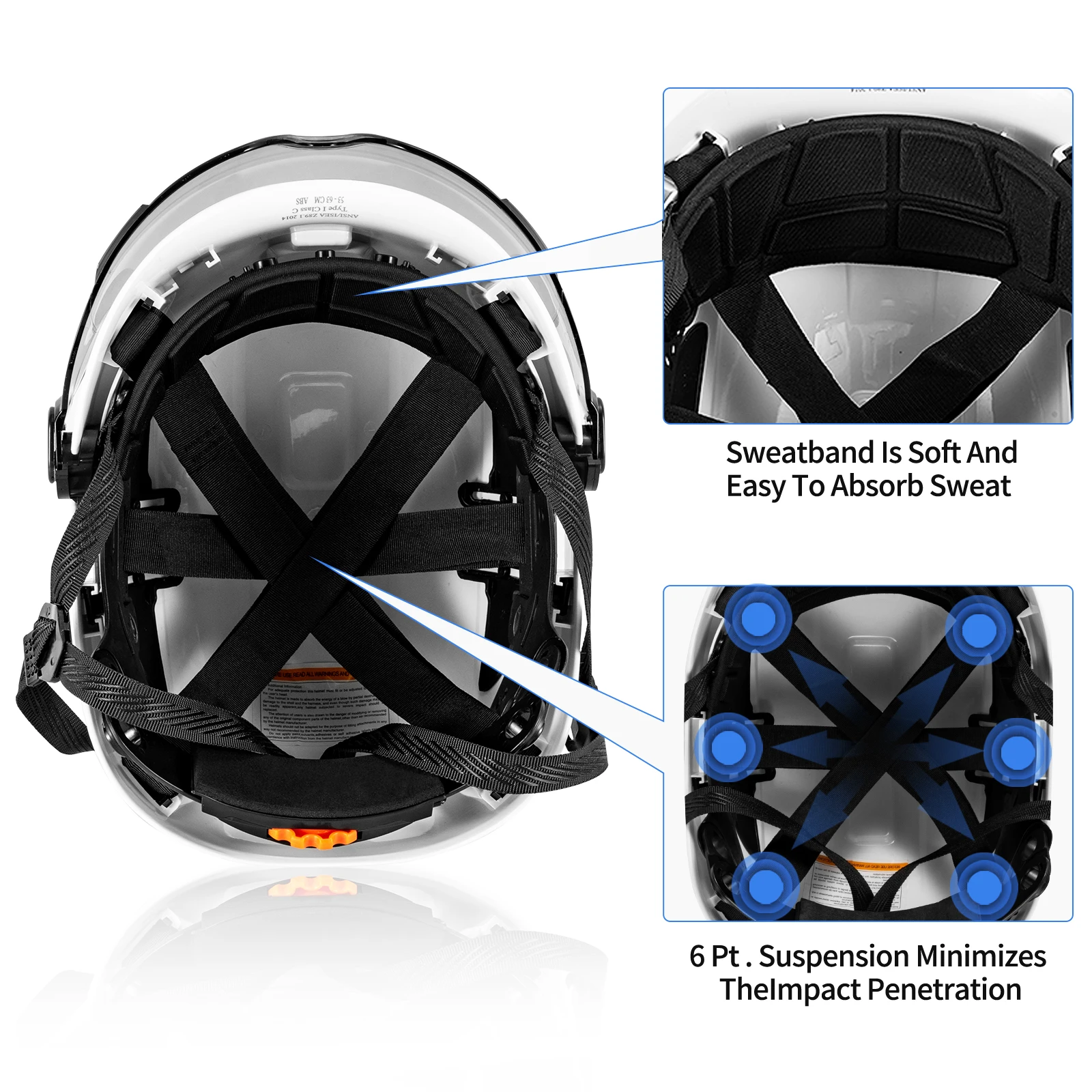 LOEBUCK Construction Safety Hard Hat - ANSI Z89.1 OSHA Approved Safety Helmets with Chin Straps Lightweight Reflective Vented AB