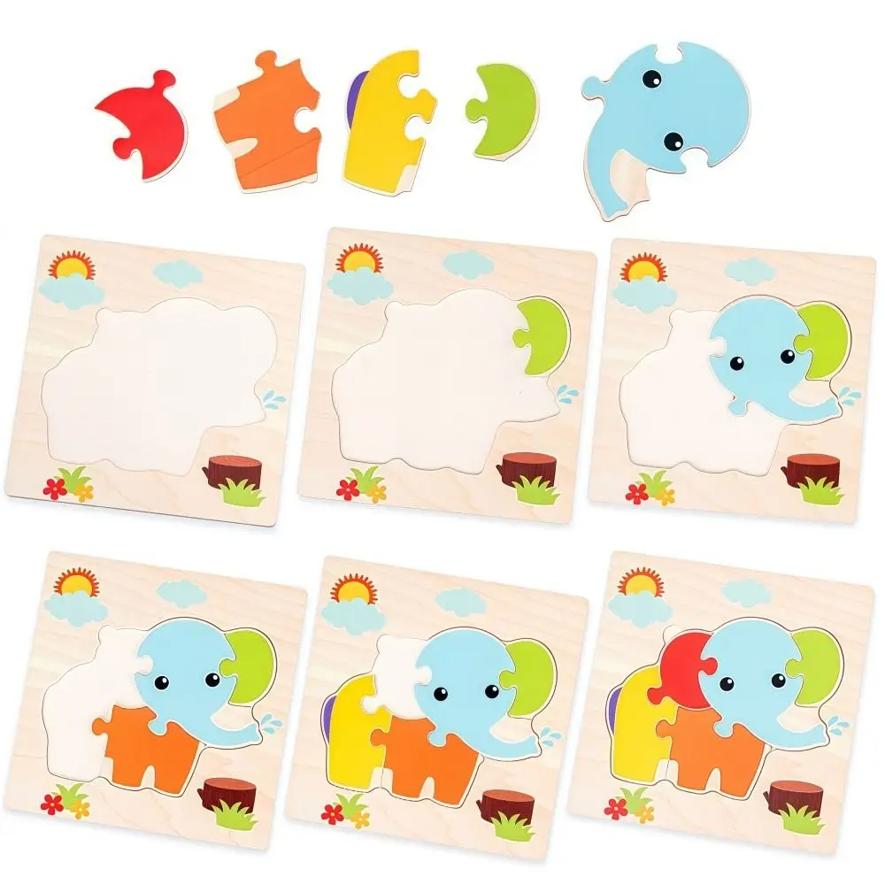 Fun 3D Wooden puzzle Safe Lifelike Animals Cognitive Jigsaw Puzzle Portable Cartoon Intelligence Puzzle Set Kid