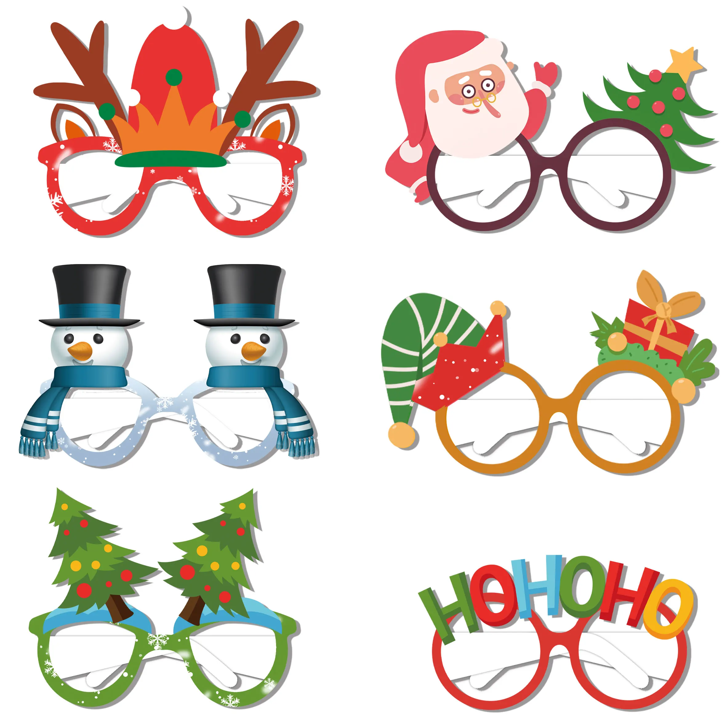 

New Merry Christmas Paper Glasses Xmas Decor Santa Snowman Glasses Photo Props Kids Gift 2025 New Year Navidad Party Supplies