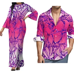 Polynesian Tribes Design Women'S Long-Sleeved Dresses Slim-Fitting Long Skirts And Men'S Long-Sleeved Shirts For Couples