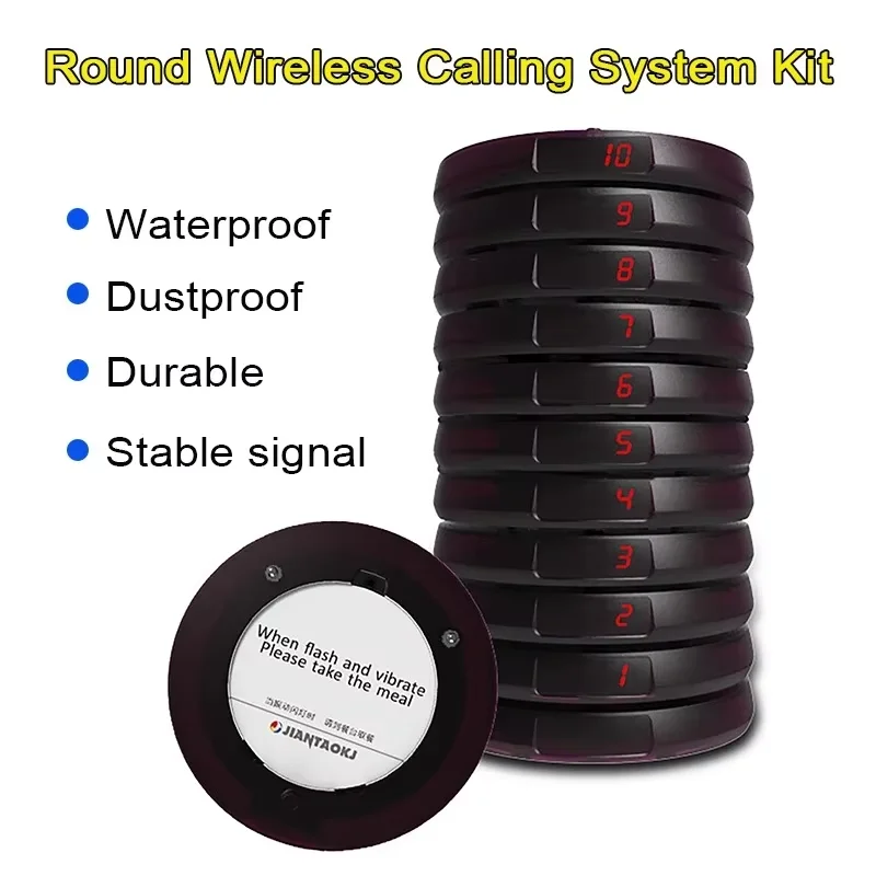 Wireless Restaurant Pager Queue Paging System 1 with 10 Round Wireless Customer Line Calling System for Coffee Food Truck