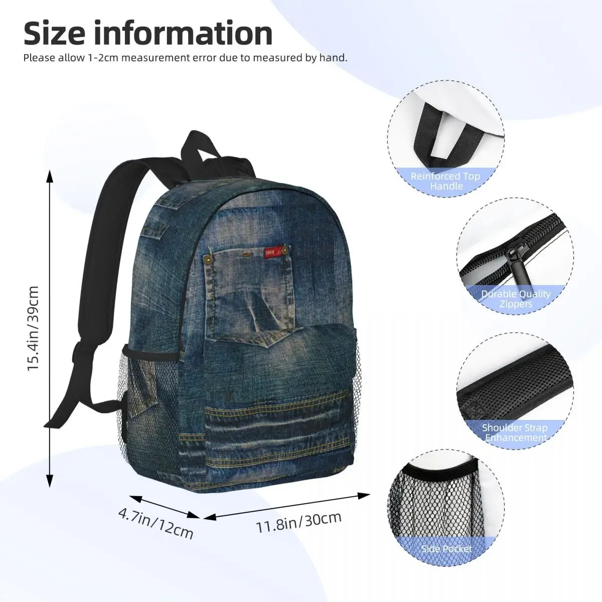 Litter Pocket I Love Bluejeans Denim Backpacks Teenager Bookbag Fashion Students School Bags Travel Rucksack Shoulder Bag