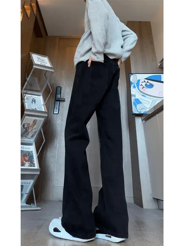 

Tall Men's Bla Straight Leg Jeans High Waist Long Trousers Youth Faion Knife Flared Pants Wear Resistant High Elastic