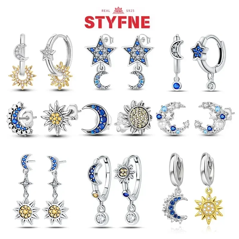 

Real S925 Silver Star and Moon Sun Series Drop Earrings Original Fine Jewelry for Women Valentine's Day Earrings Gift