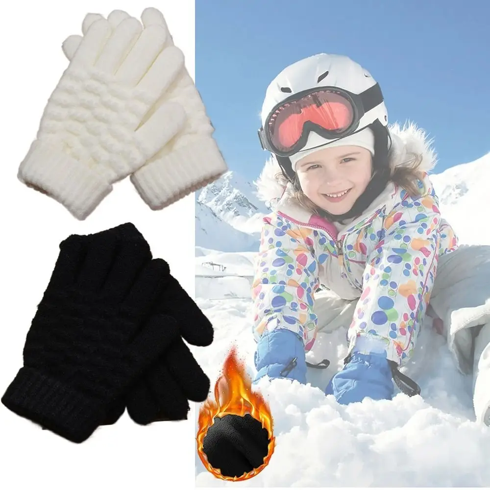 Winter Snow Children Gloves Full Finger Gloves Boys Girls Warm Mittens Thickened Knitted Gloves Hand Warmer