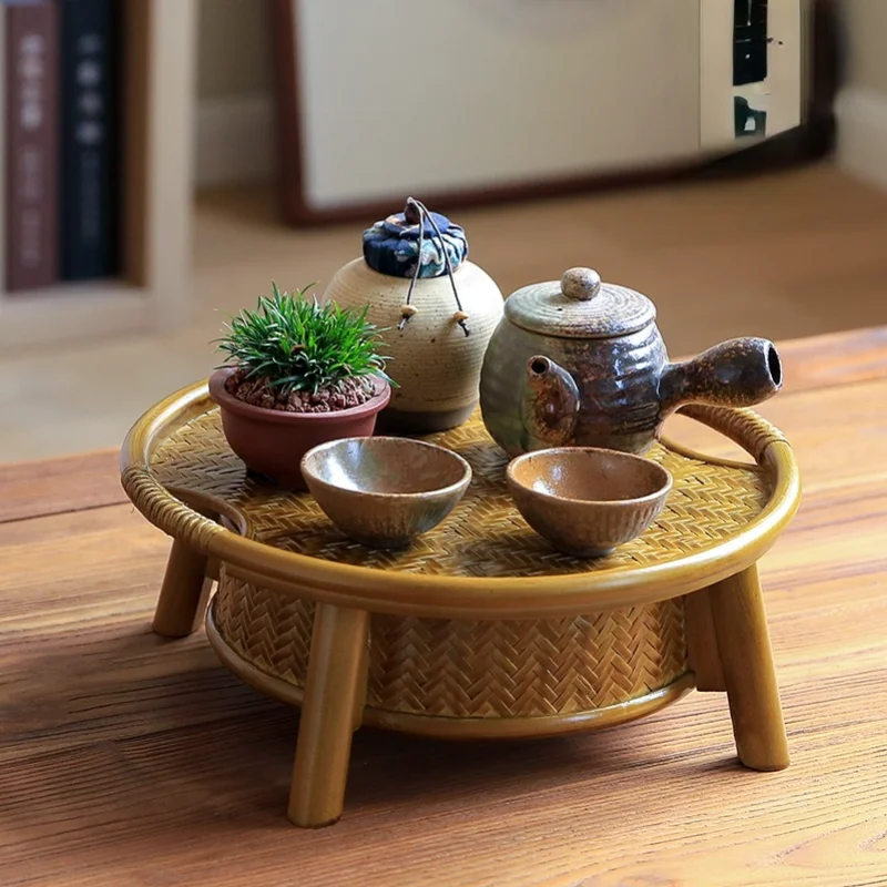 Japanese Bamboo Tea Set Storage Box Tea Table Dustproof Portable Storage Basket Tea Tray Tea Ceremony Spare Parts Tea Table