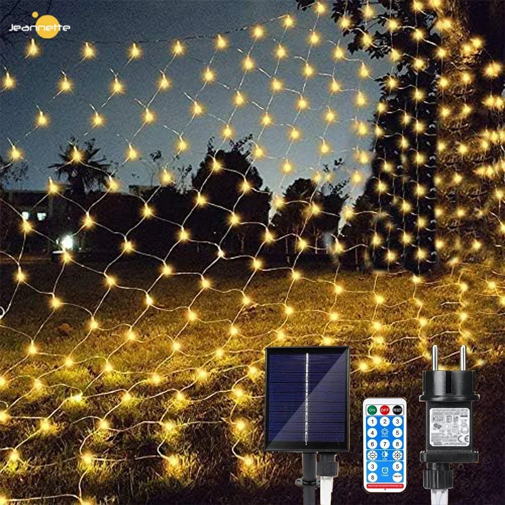 Solar/EU/Us-stecker 3*2 m Led Net Lichter Außen Net Mesh Baum-Wrap lichter Vorhang Lichterketten für Fenster Wand Garten Zaun Dekor