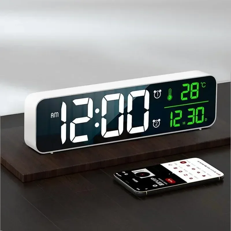 LED Digital Alarm Clock Temperature Date Display Snooze USB Desktop Strip Mirror LED Clocks for Living Room Decoration