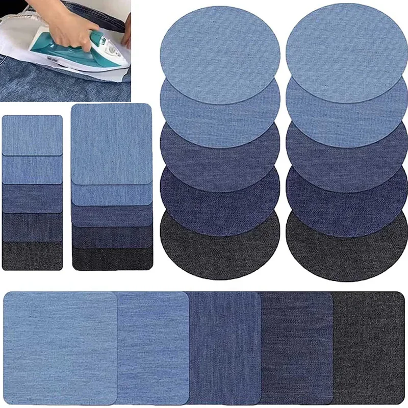 Self-Adhesive Repair Patches,Iron On Denim Patches,Oval and Square Iron-On Patches for Jeans,Clothing and Jacket Repair,5PCS