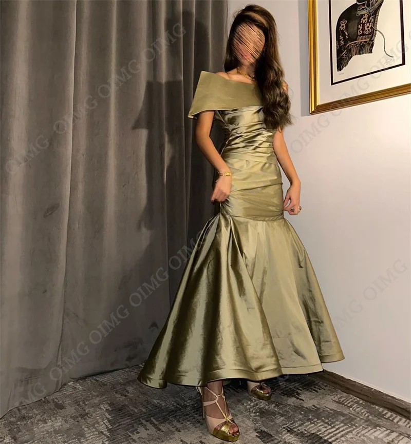 OIMG-Vestidos de Cóctel elegantes para mujer, un hombro hasta el tobillo, Midi verde, vaina Simple, vestido de fiesta, 2023