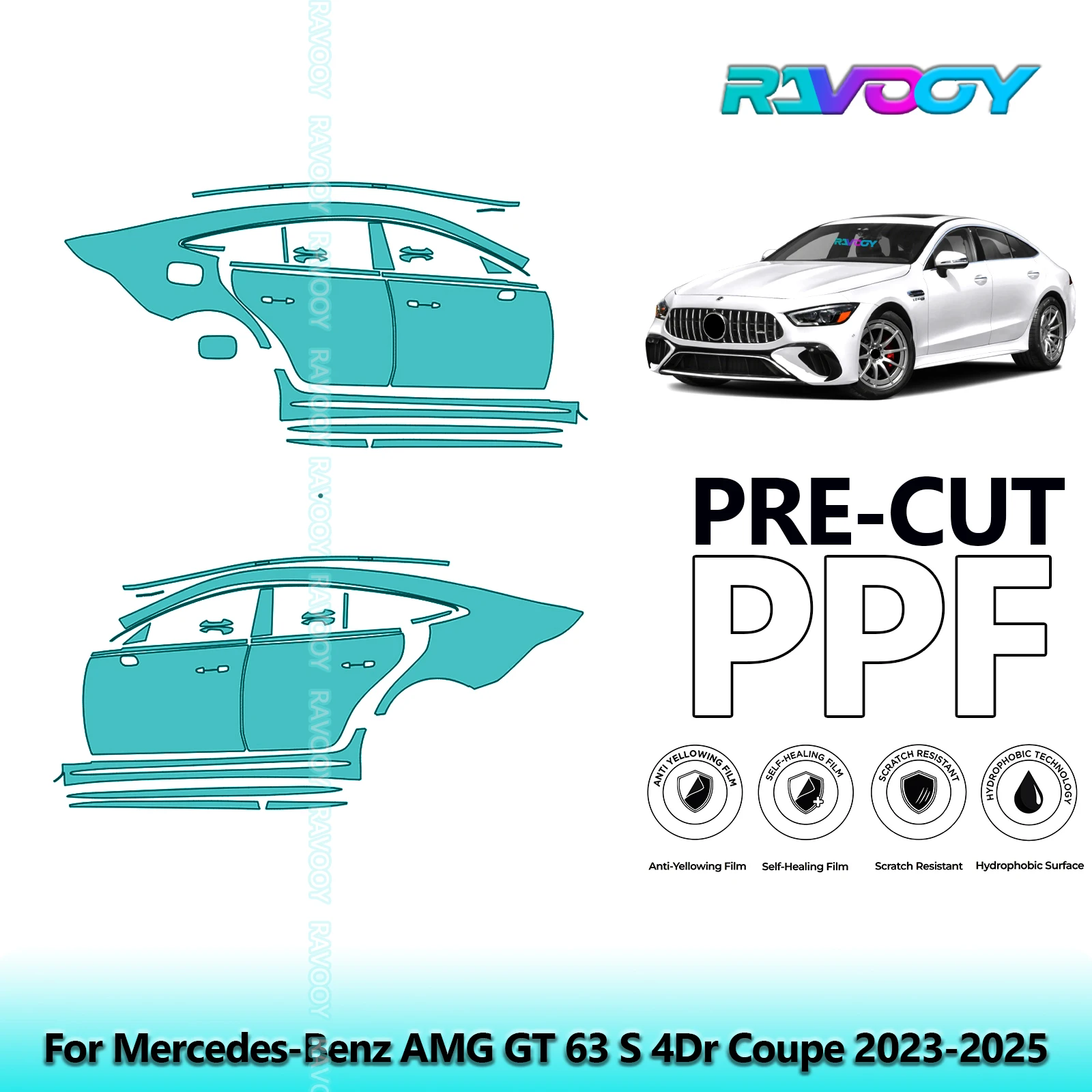 

For Mercedes-Benz AMG GT 63 S 4Dr Coupe 2023-2025 8.5mil Pre-Cut PPF Door & A/B Pillar Kit TPU Paint Protection Film Set