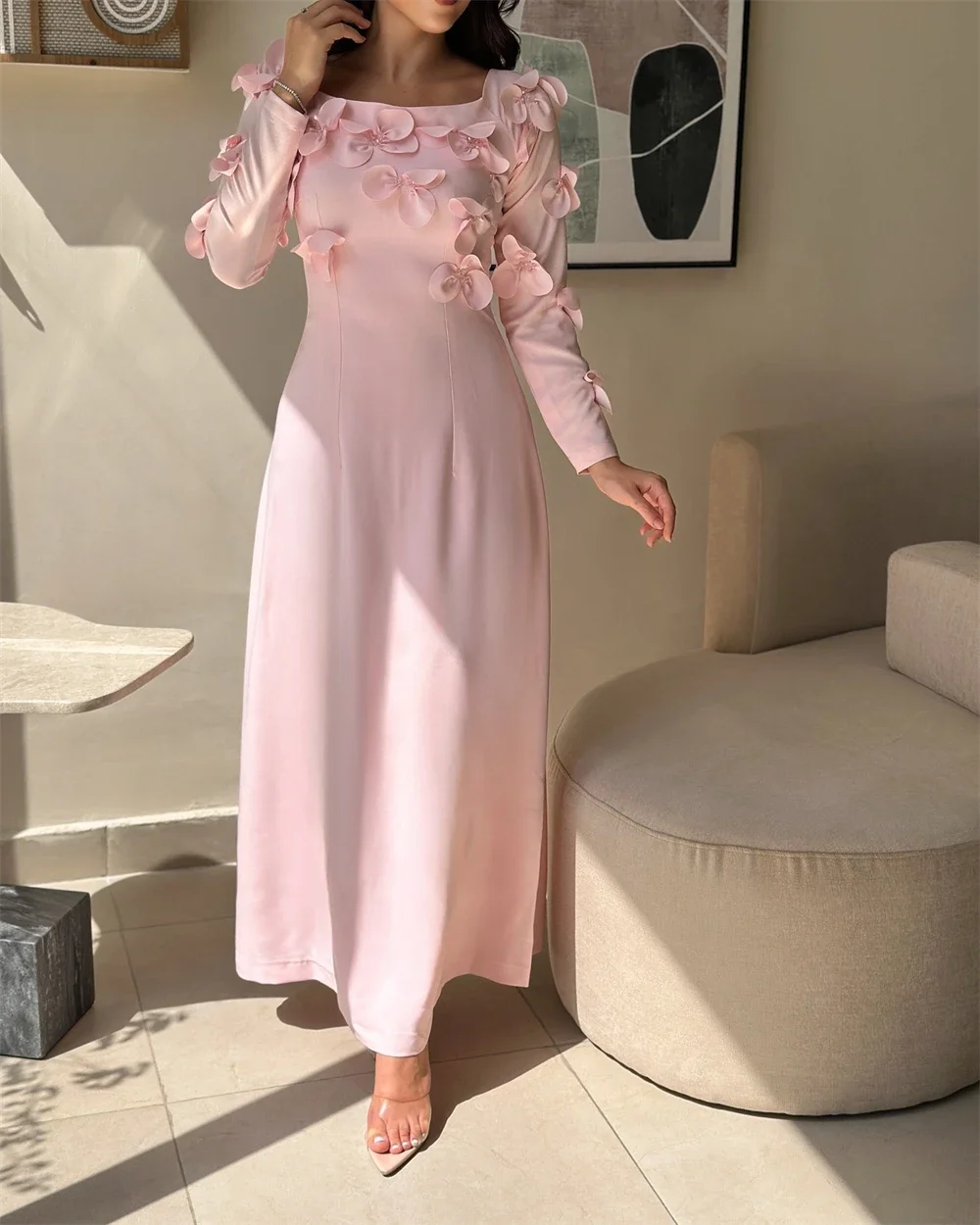 Saudi Arabia Formal Dress Evening Dearin Ye Square Collar A-line Floor Length Skirts Flower Bespoke Occasion Dresses Prom Gown