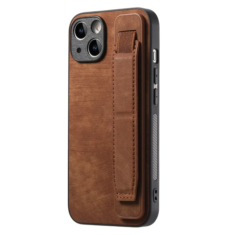 Wrist Strap Holder Case For iPhone Apple 15 14 13 12 11 Pro Max Plus SE 2020 2022 Shockproof Leather Silicone Back Case Cover