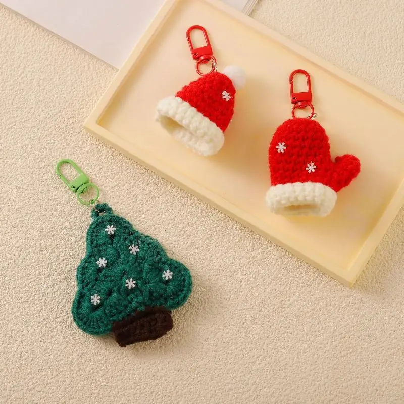 Christmas Bag Charm Keychain Cartoon Colorful Christmas Tree Santa Hat Key Accessory Backpack Pendant Xmas Gift