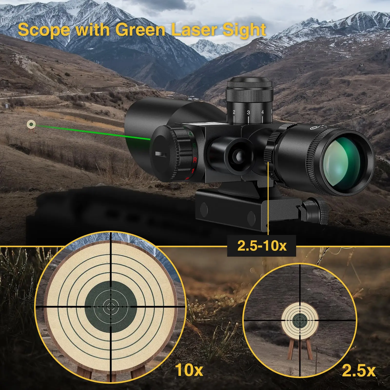 

CVLIFE 2.5-10x40e 5 Levels Red & Green Illuminated Scope Mil-Dot Reticle Optics Sight fit 20mm Standard Mount Rail for Hunting