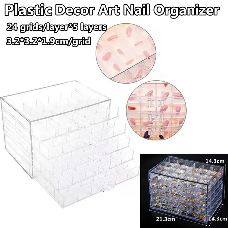 120 Grids Plastic Art Nails Case Rings Jewelry Storage Box for Decor Earrings Organizer 5 Layers Beads Container Display