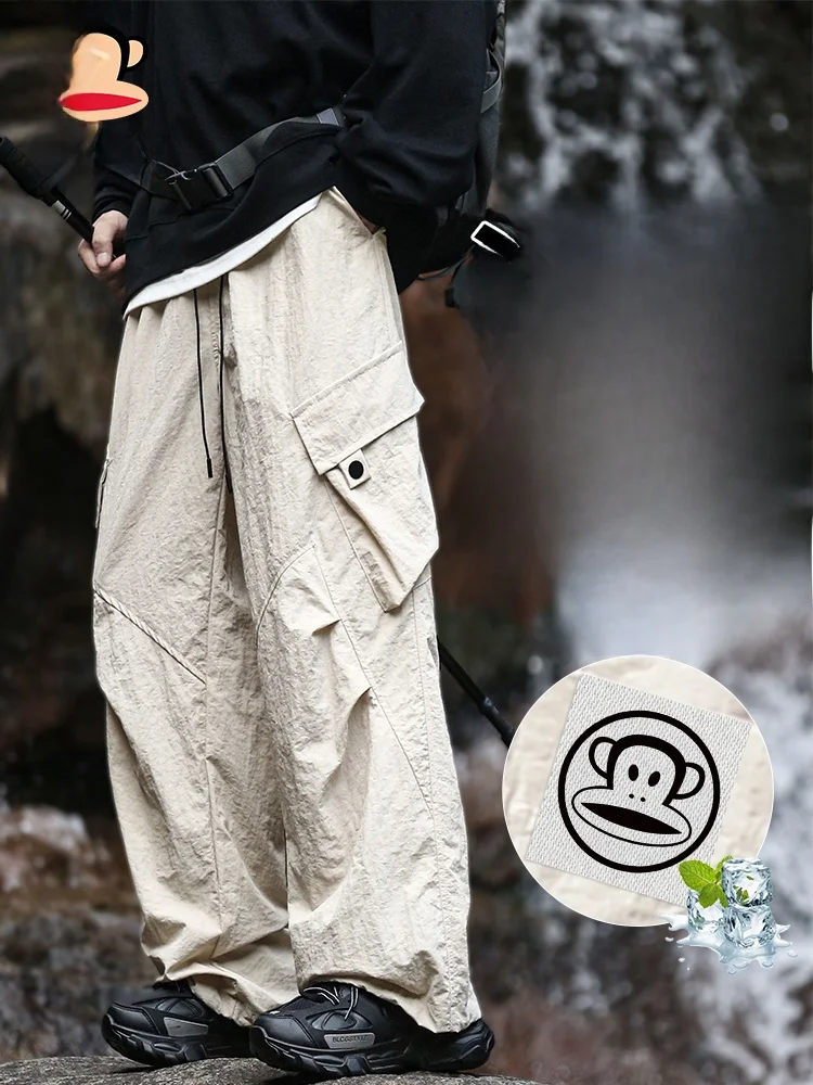 

PaulFrank Summer Ice Silk Thin Sle Paratrooper Pants Men's Straight Leg Workwear Casual Trousers Loose Fit Long Pants