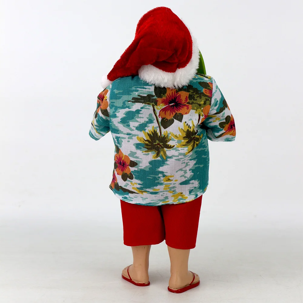 Santa Claus Figurine Decked in a Cheerful Hawaiian Shirtand Wearing His Flip-flops  Christmas Decorations
