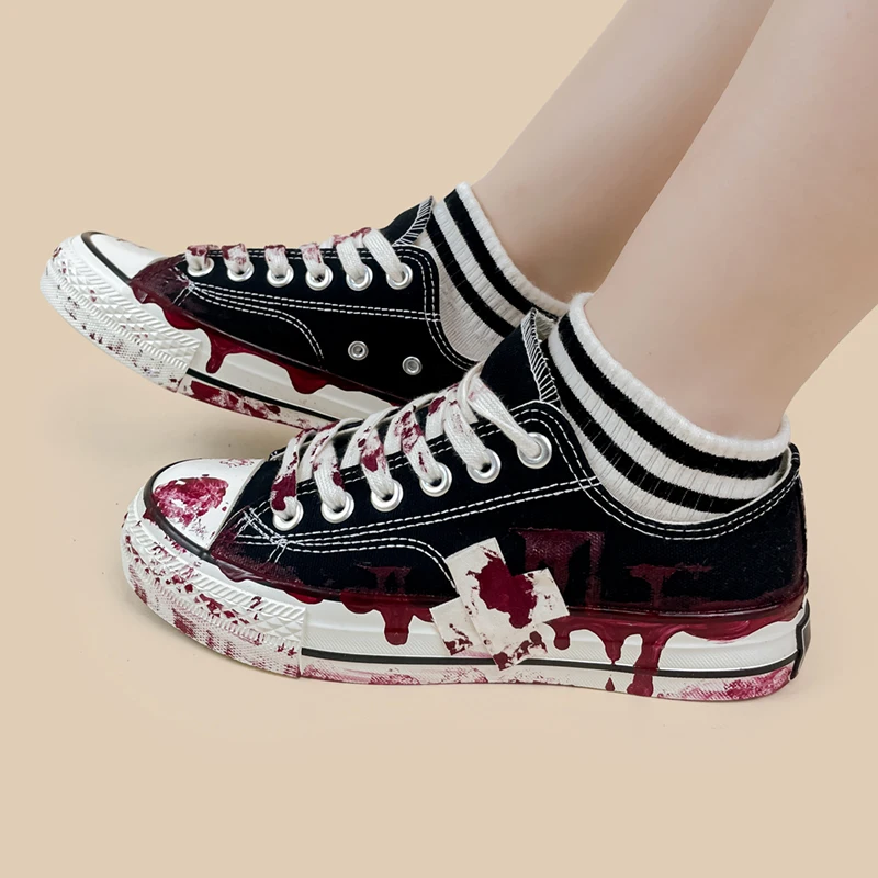 Amy and Michael Original Design 2024 New Fashion Individual Graffiti Women Sneakers Female Low Top Hand Painted Canvas Shoes