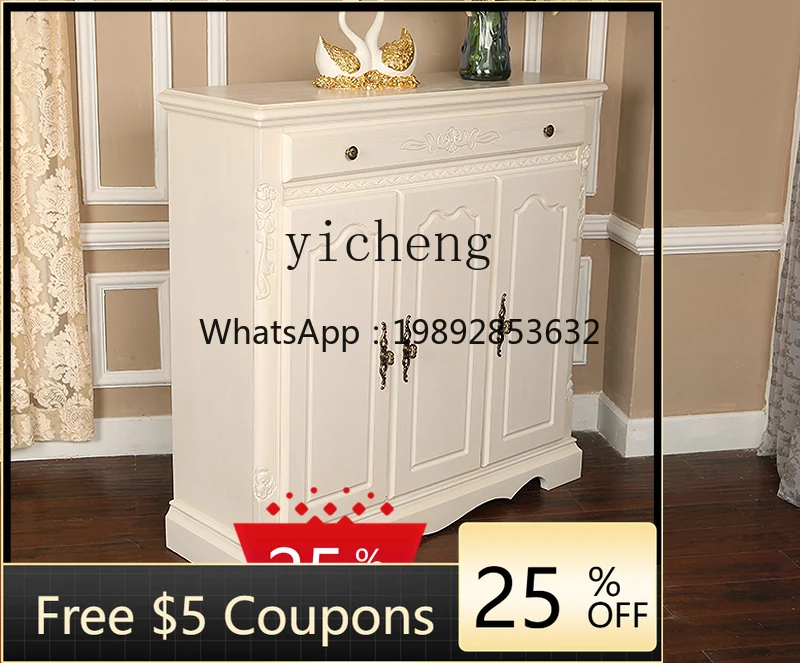 

AA Two doors light luxury simple European three door locker European luxury American white solid wood shoe cabinet