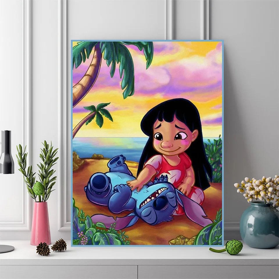 Disney Diamond Embroidery Cartoon 5D DIY Diamond Painting Lilo And Stitch Full Mosaic Nature Landscape Sunset Gift For Children