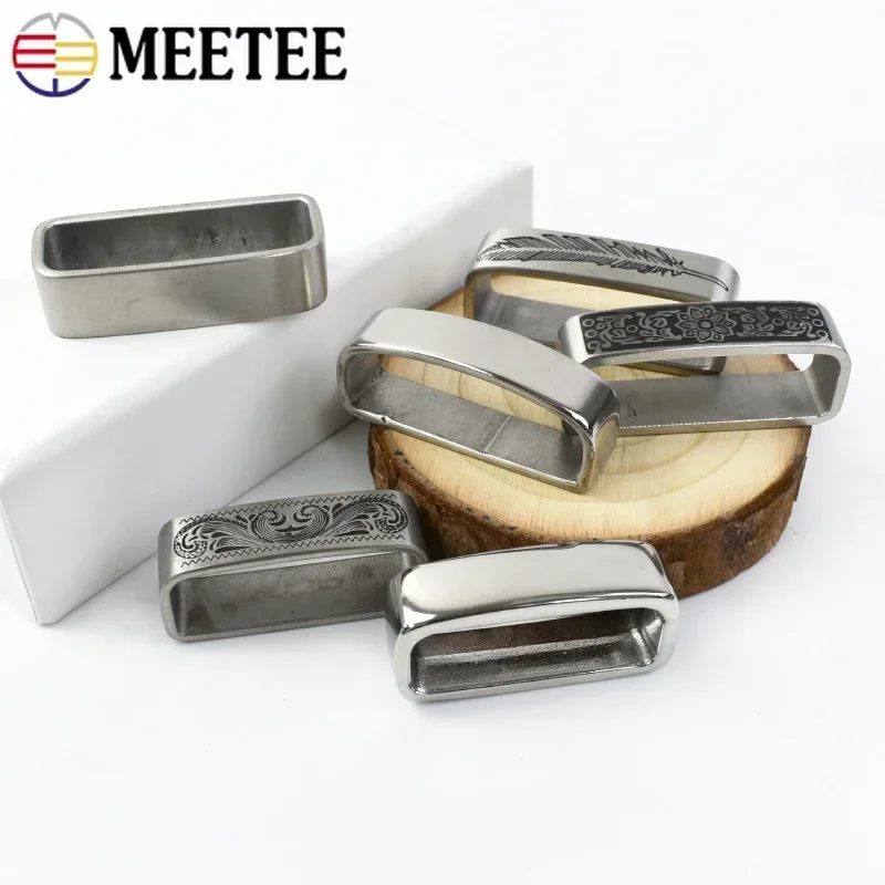 2Pcs Meetee 35/40mm Solid Stainless Steel Metal Ring Belt Loop Buckle Men\'s Keeper Jeans Clothing Accessories for 34-39mm Belts