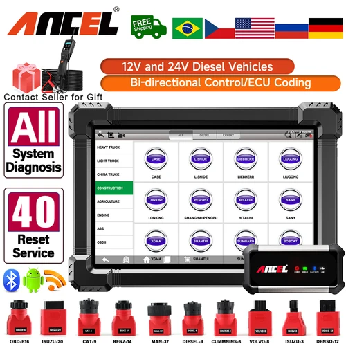 Imagen 1 del producto ANCEL X7 HD herramienta de diagnóstico de camiones de alta resistencia TPMS D-P-F Regen ABS SAS ECU reinicio de aceite sistema completo OBD2 escáner de camiones 24V/12V coches