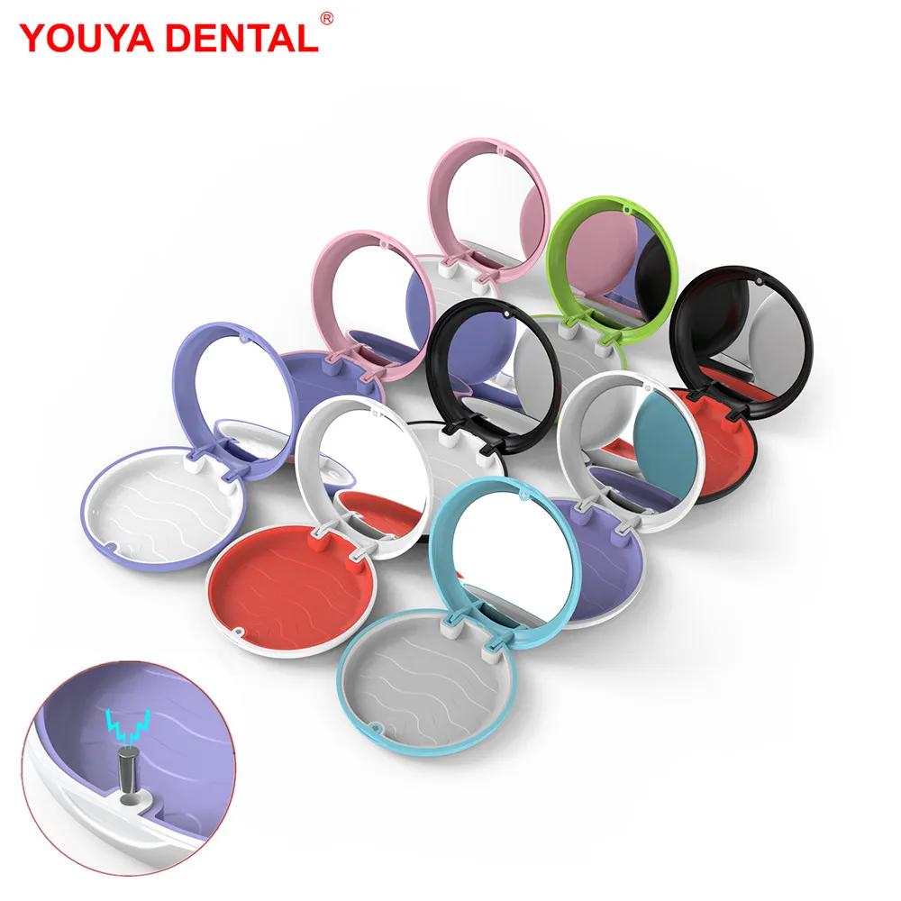 10pcs Retainer Case With Mirror Dental Denture Box Fake Teeth Orthodontic Case Holder Container Bracket Storage Organizer 6Color