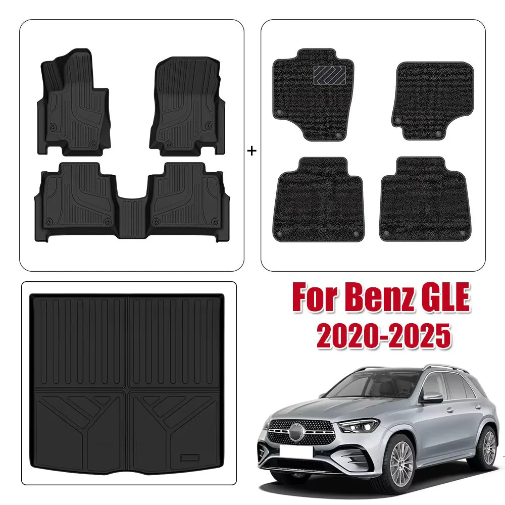

For Benz GLE 350 450 5-Seat ((Not for Coupe) 2020-2025 TPE Floor Mats & Trunk Mat, All Weather Boot Liners Heavy Duty Pad