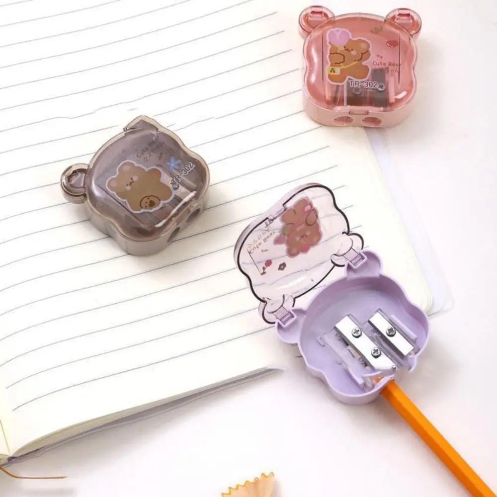 2 Holes Little Bear Pencil Sharpener Cartoon Kawaii Double Hole Pencil Cutter Cute Anime Pencil Cutting Tools School Supplies