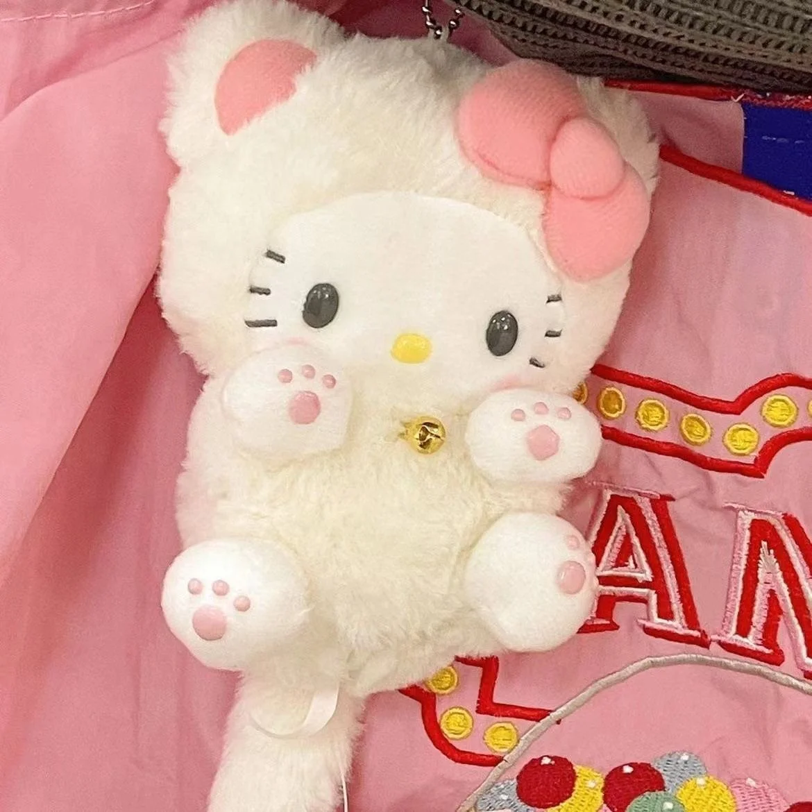 Simpatico Sanrio Hello Kitty Ciondolo a coda lunga rosa Borsa per gatti Zaino per bambole Ciondolo in peluche Zaino per bambola piccola Accessori Regalo di festa