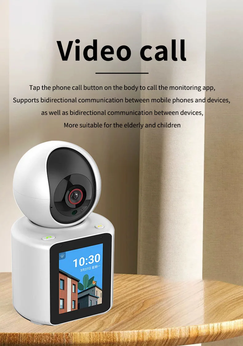 Caméra d'appel vidéo WiFi intelligente, écran IPS 2.8 ", FHD 1080P, appel audio vidéo bidirectionnel, assistant vocal, appel à bouton-poussoir