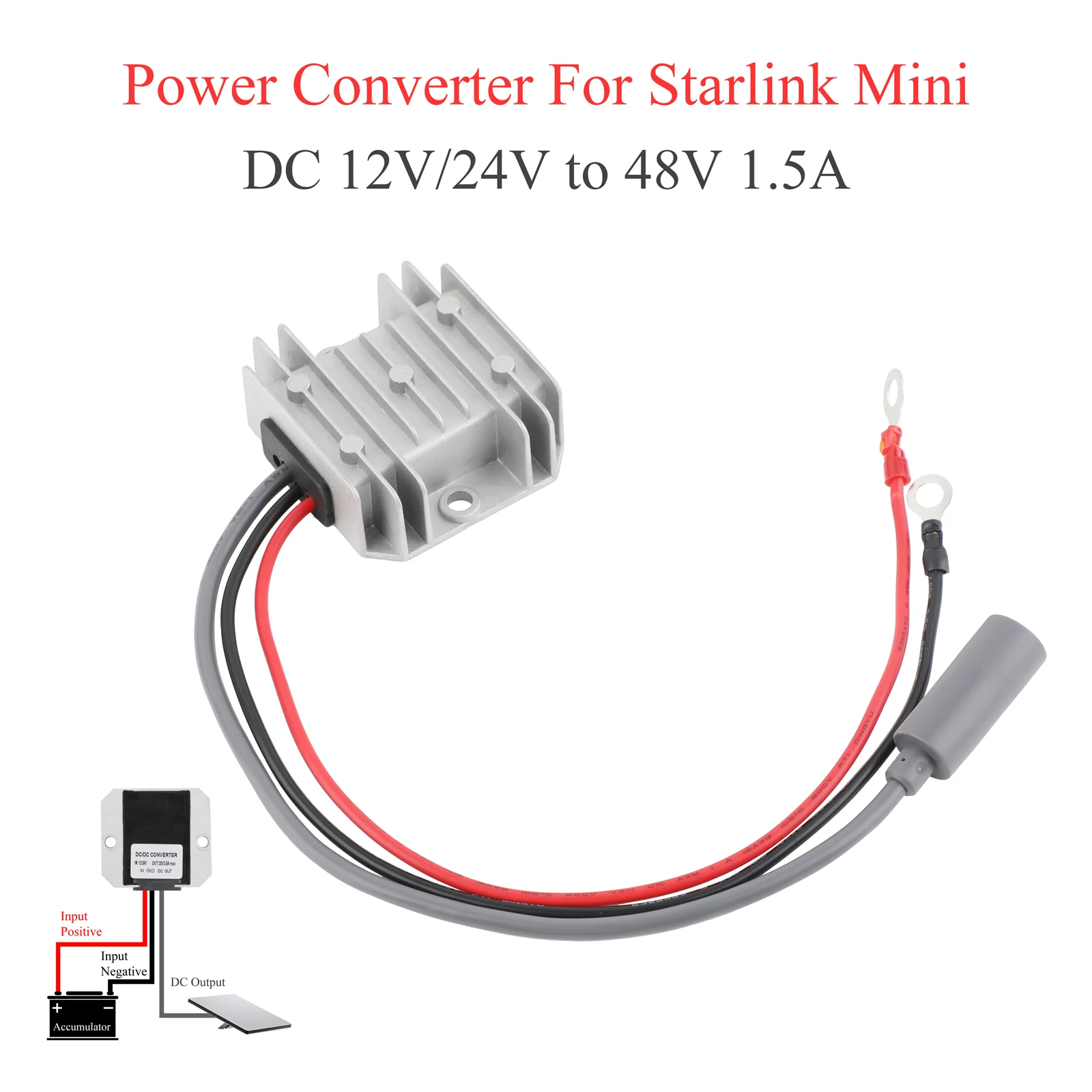 

For Starlink MINI DC power boost converter 12/24V to 48V 1.5A with terminal block to DC female+extension cable DC M to F 3-20m