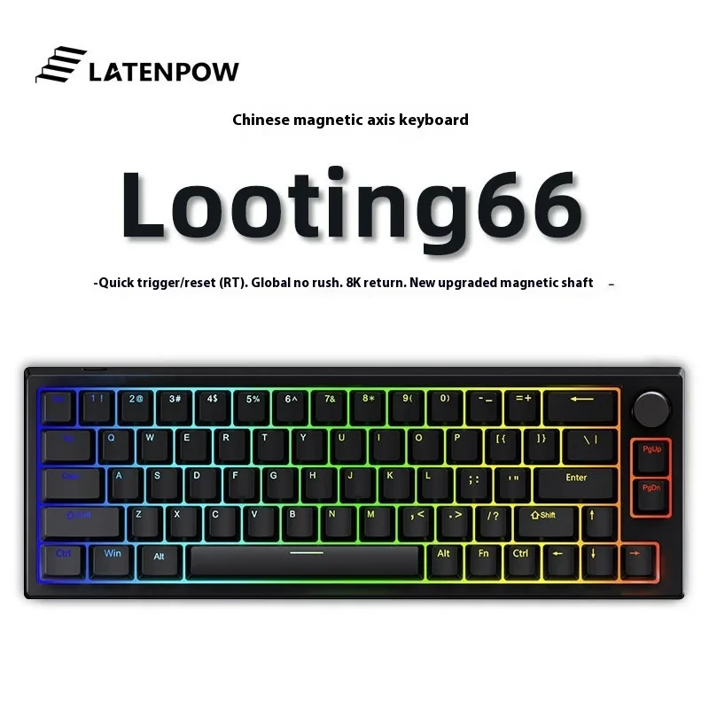 Latenpow-Looting66 Teclado Interruptor Magnético, RGB, 8K, Botão Multifuncional, Gatilho Rápido, Dinâmico, Jogos Sem Fio, Valorant