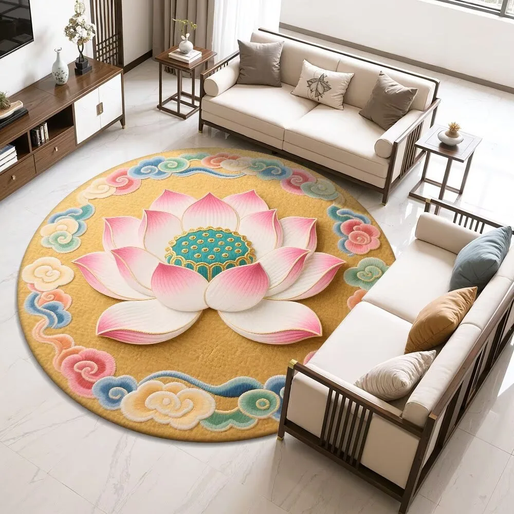 Lotus-shaped printed floor mat meditation mat that is easy to clean. A Chinese lotus flower mat for worship in the living room